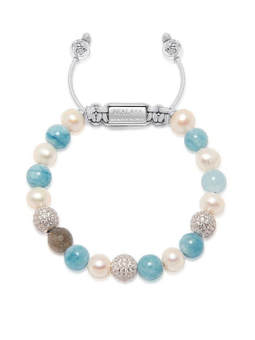 Nialaya Women's Beaded Bracelet Women's Beaded Bracelet with Aquamarine, Pearl, and Labradorite Women's Beaded Bracelet with Aquamarine, Pearl and Labradorite